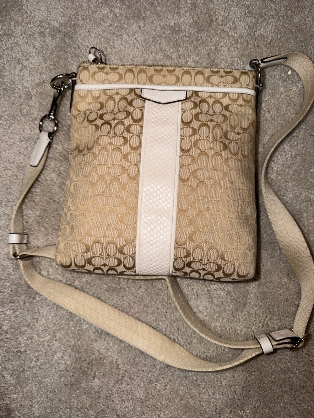 Coach Beige Signature Crossbody with White Trim